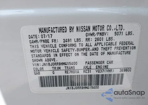 2017 Infiniti Qx50 z USA, uszkodzony, nr VIN JN1BJ0RR9HM415400